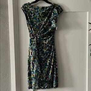 Kay Unger Asymmetrical Dress in Multicolor Abstract